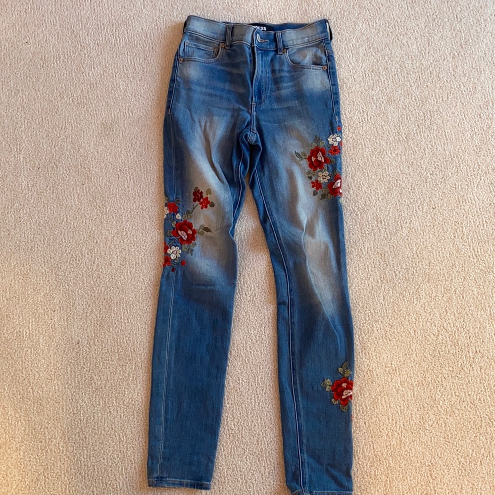 Express high waisted flower jeans